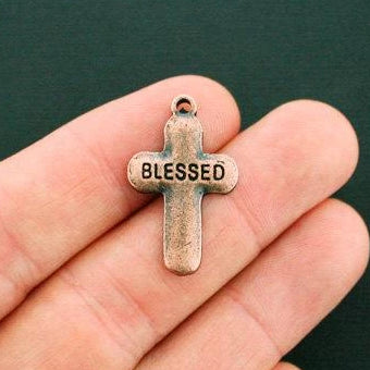 6 Blessed Cross Antique Copper Tone Charms - BC1034