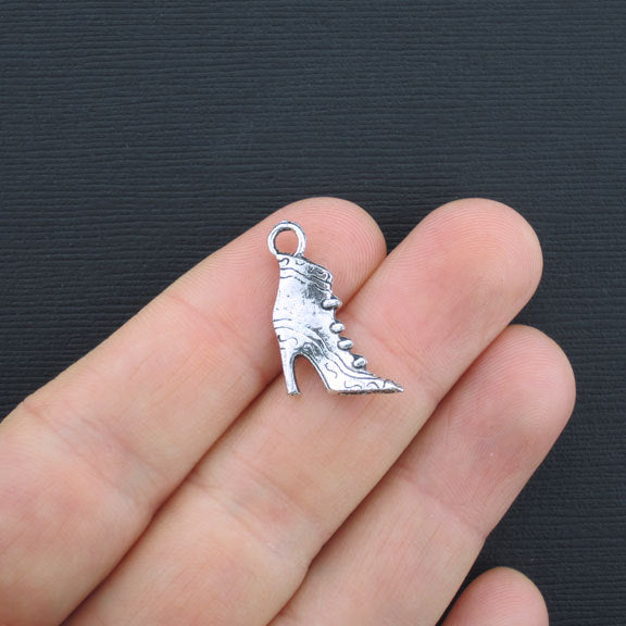 6 Boot Antique Silver Tone Charms 2 Sided - SC3369