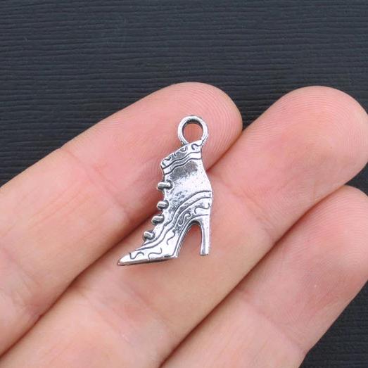 6 Boot Antique Silver Tone Charms 2 Sided - SC3369