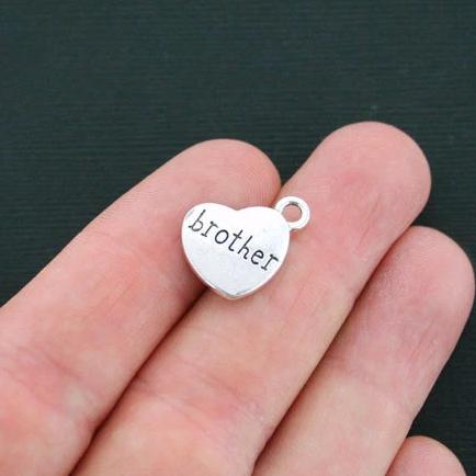 6 breloques argentées antiques Brother 2 faces - SC4697