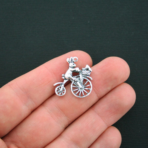 6 breloques argentées antiques lapin 2 faces - SC600