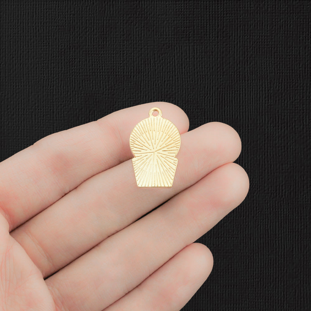 6 breloques en émail ton or Cactus - E1227