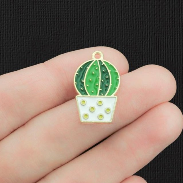 6 breloques en émail ton or Cactus - E1227