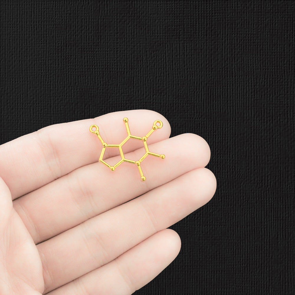 6 Caffeine Molecule Antique Gold Tone Charms - GC798