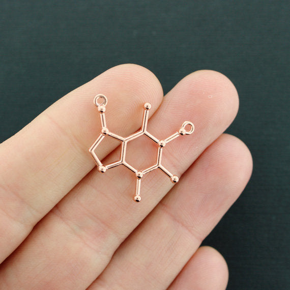 6 connecteur de molécule de caféine breloques ton or rose 2 faces - GC166