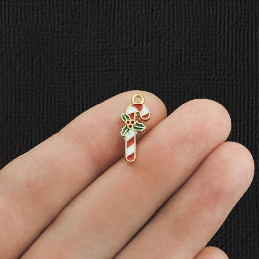 6 breloques en émail couleur or Candy Cane - E1152