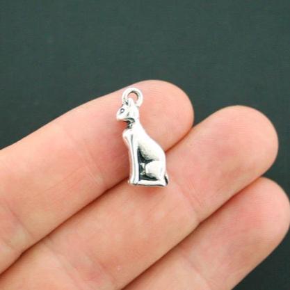 6 breloques chat argent antique 3D - SC5599