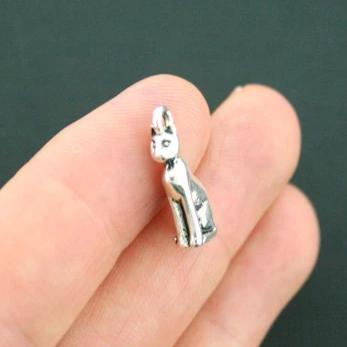 6 breloques chat argent antique 3D - SC5599