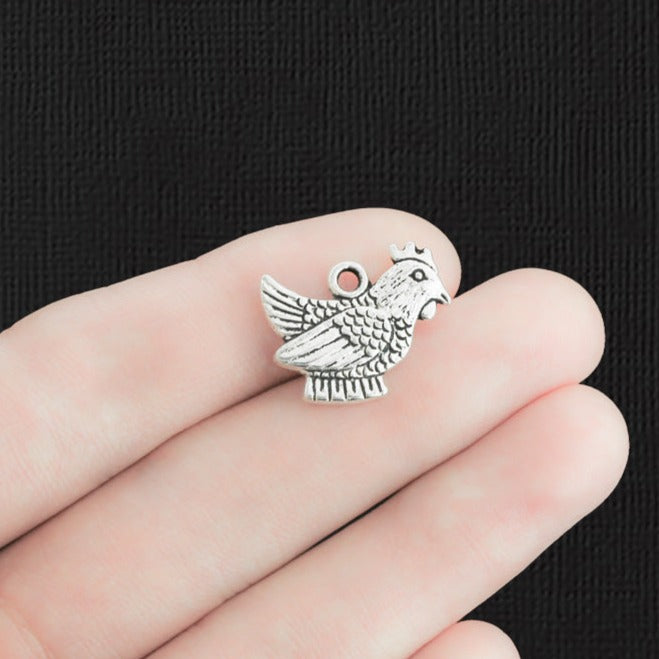 6 breloques de ton argent antique de poulet 2 faces - SC659