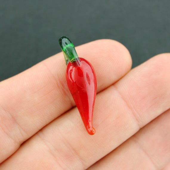 6 Chili Pepper Lampwork Glass Charms 3D - Z672