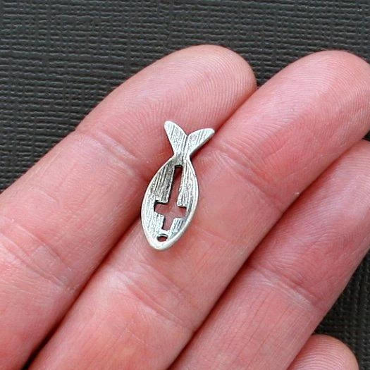 6 breloques de ton argent antique poisson chrétien - SC1655