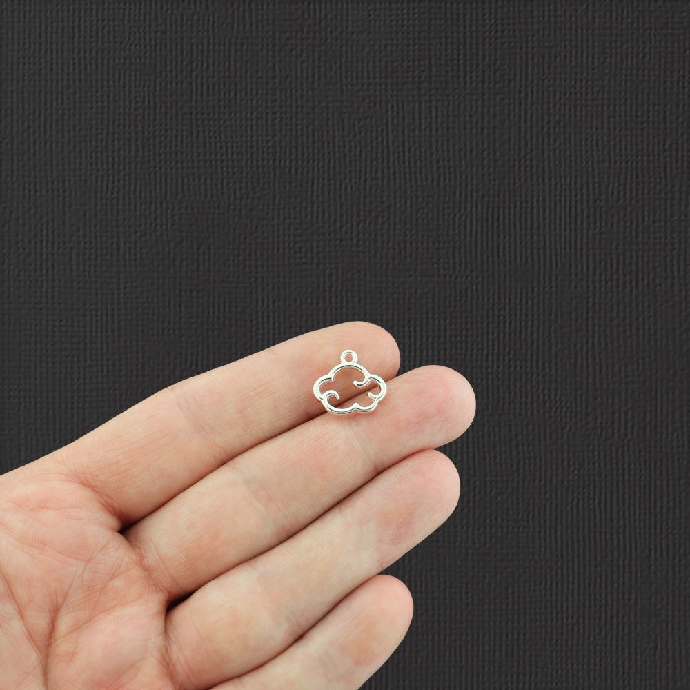 6 Cloud Silver Tone Charms 2 Sided - SC6557