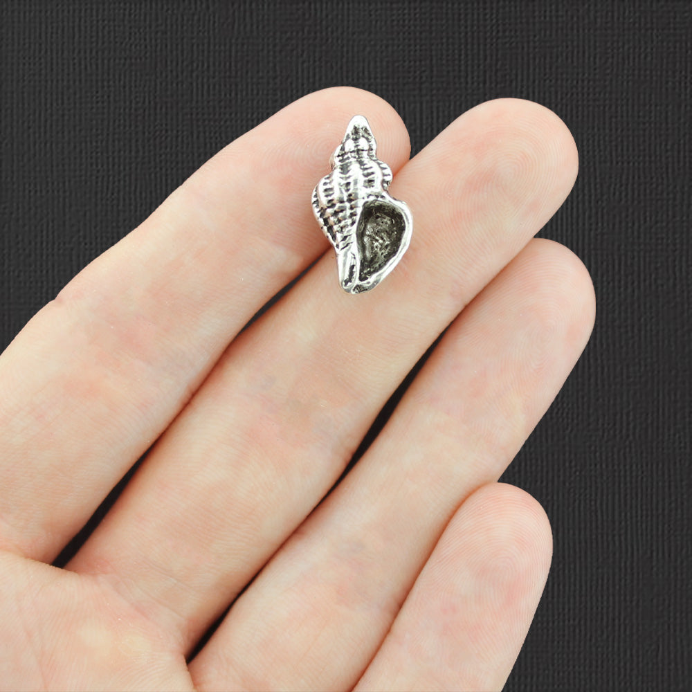 6 Conch Seashell Antique Silver Tone Charms 3D - SC6957