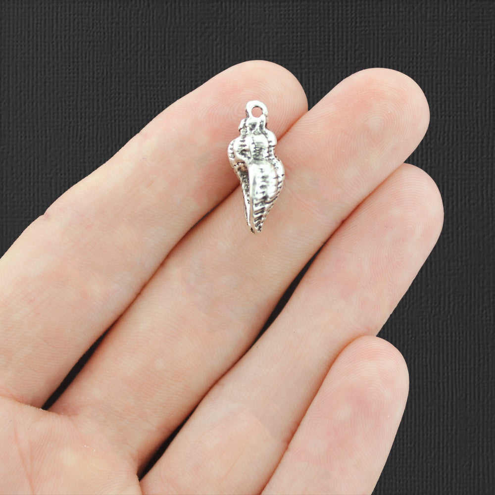 6 Conch Seashell Antique Silver Tone Charms 3D - SC6957