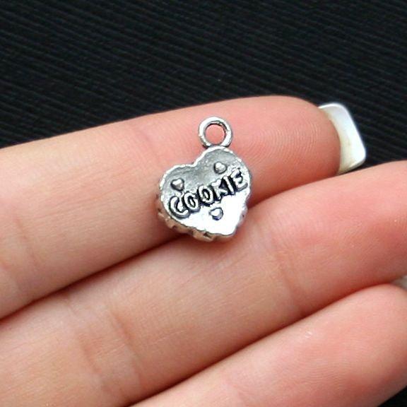 6 Cookie Antique Silver Tone Charms 2 Sided - SC292