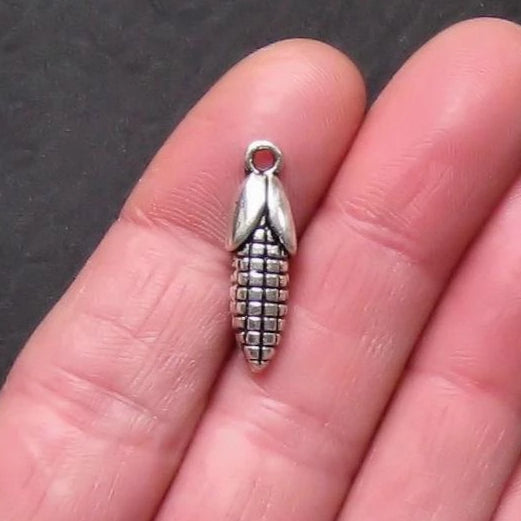 6 Corn Cob Antique Silver Tone Charms - SC794