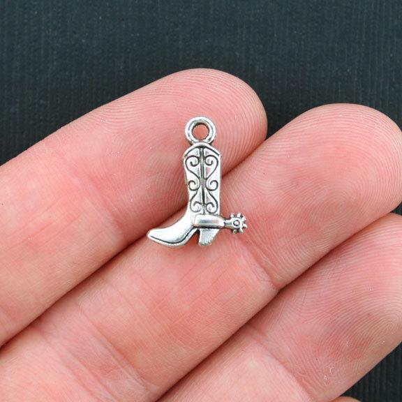 6 Cowboy Boot Antique Silver Tone Charms 2 Sided - SC113