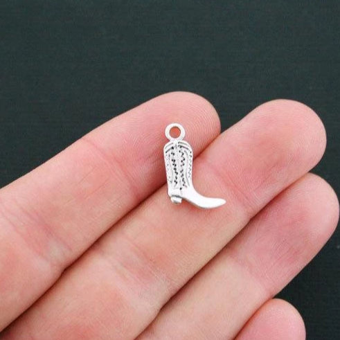 6 Cowboy Boots Antique Silver Tone Charms 2 Sided - SC992