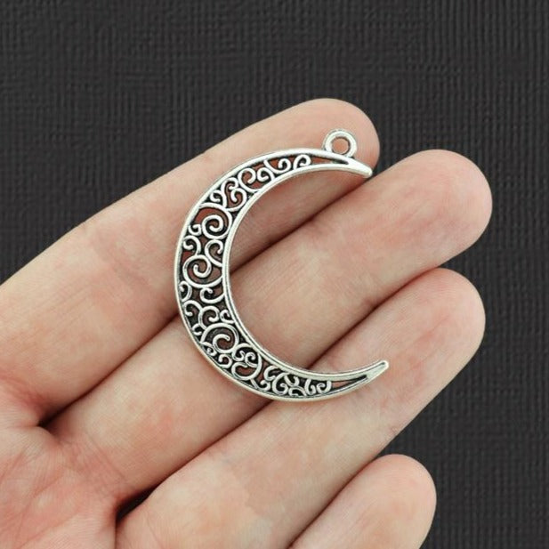 6 breloques de ton argent antique croissant de lune - SC4244