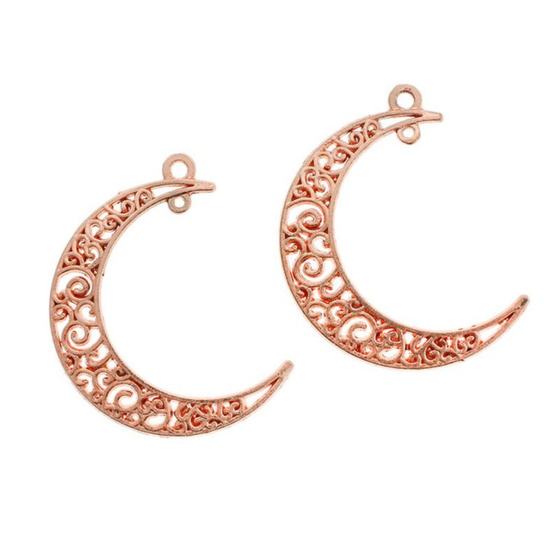 6 Breloques Croissant de Lune Or Rose 2 Faces - GC840