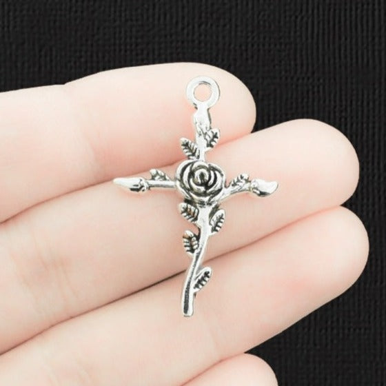 6 breloques de ton argent antique croix - SC121