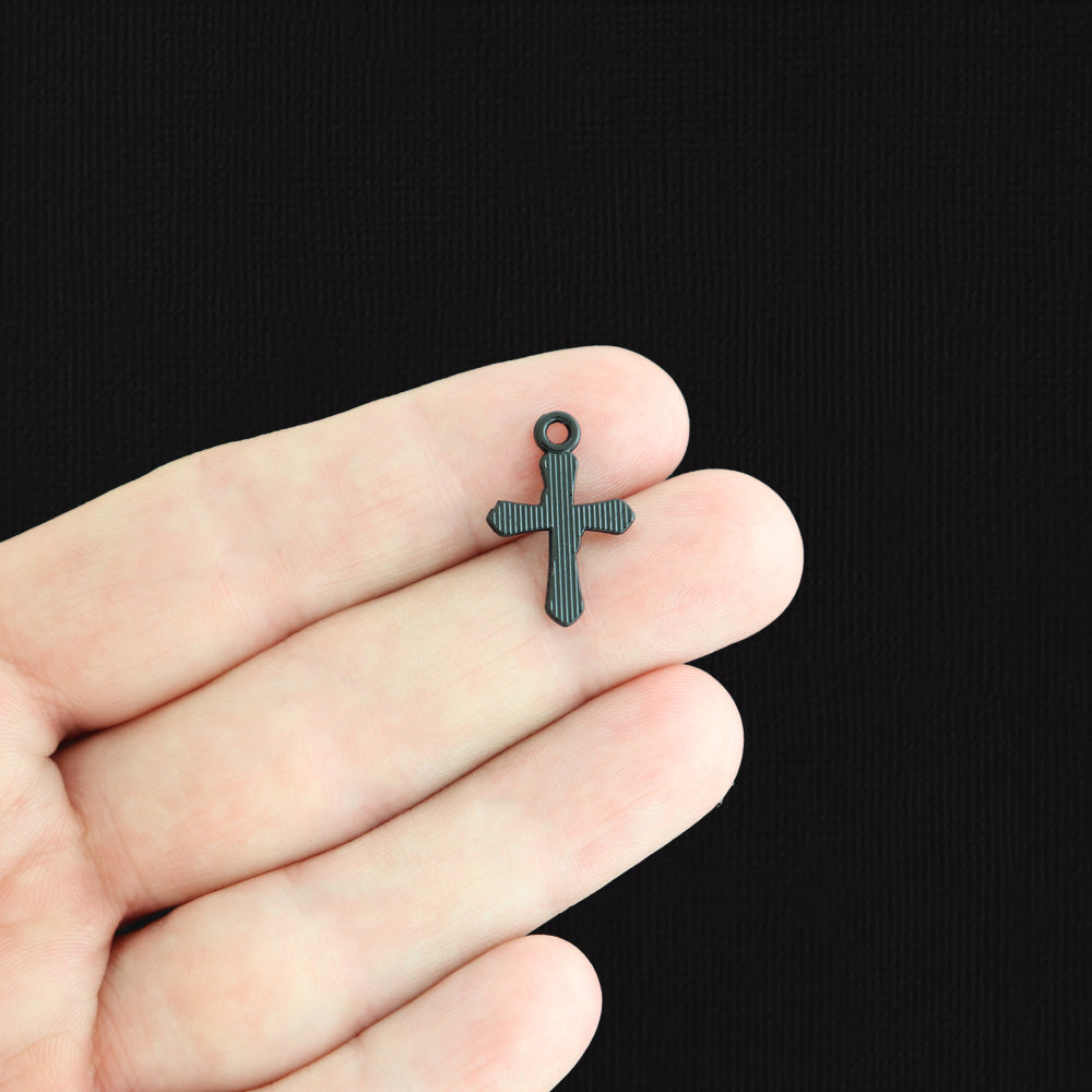 6 Cross Black Enamel Charms - E601