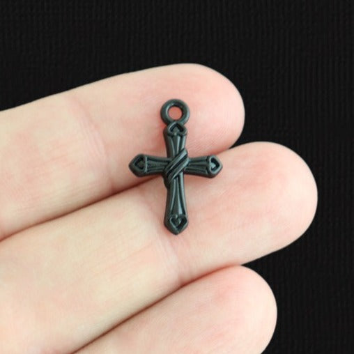 6 charms croix en émail noir - E601