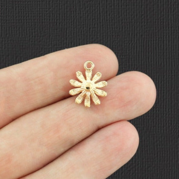 6 Daisy Flower Gold Tone Enamel Charms - E974
