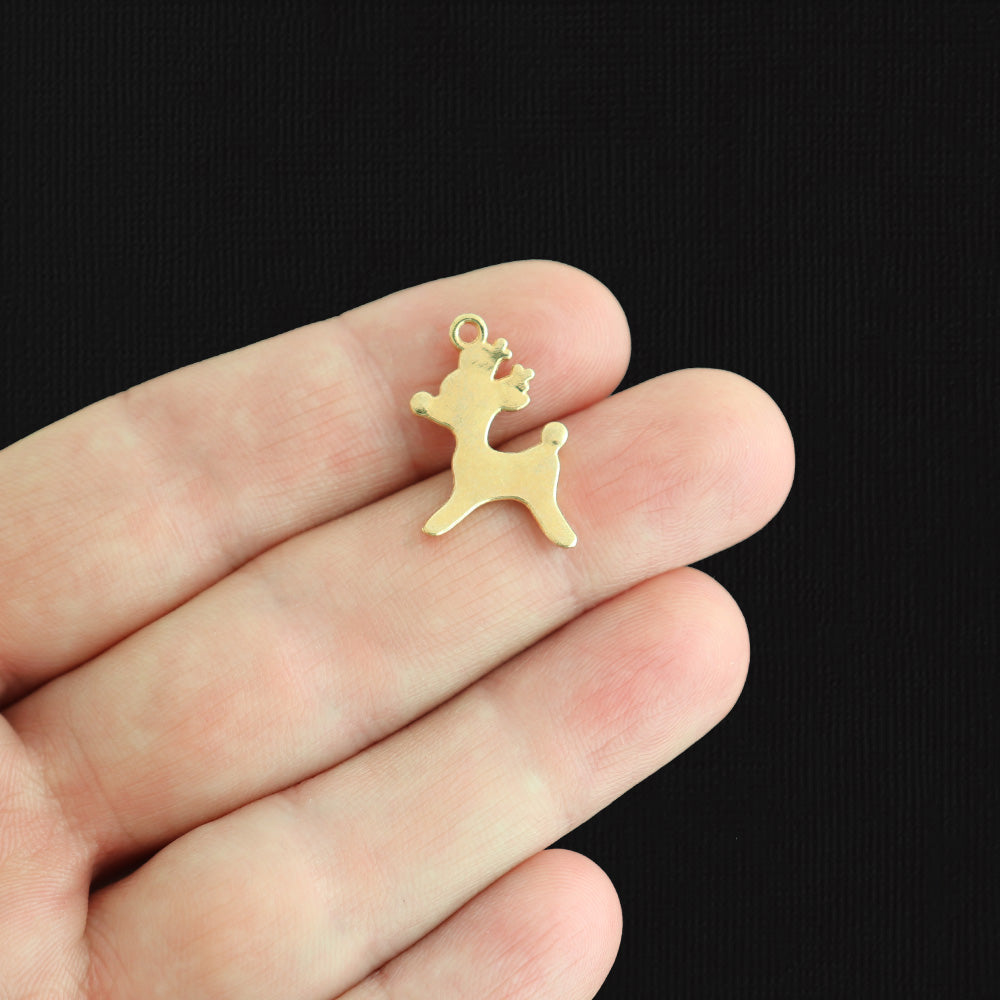 6 Deer Gold Tone Enamel Charms - E126