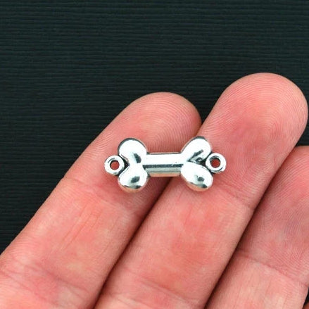 6 Dog Bone Connector Antique Silver Tone Charms 2 Sided - SC687
