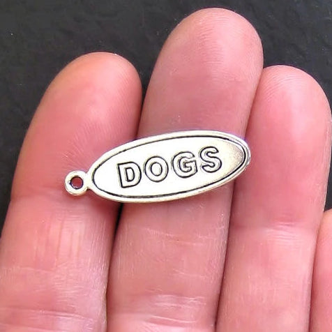 6 Dogs Tag Antique Silver Tone Charms - SC753