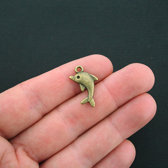 6 Dolphin Antique Bronze Tone Charms 2 Sided - BC567