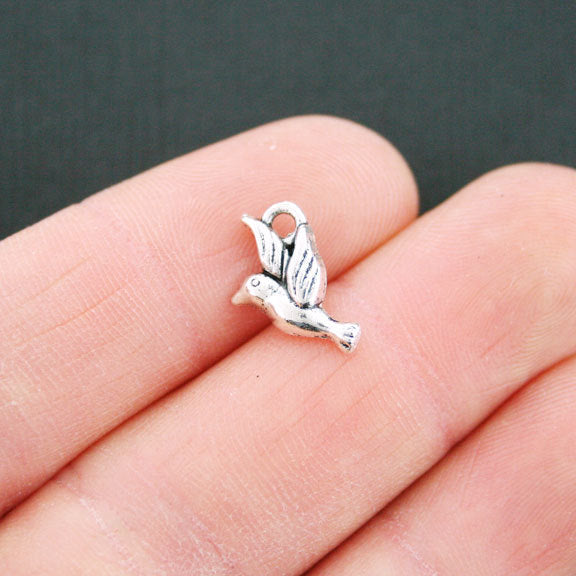 6 Dove Antique Silver Tone Charms 2 Sided - SC5390