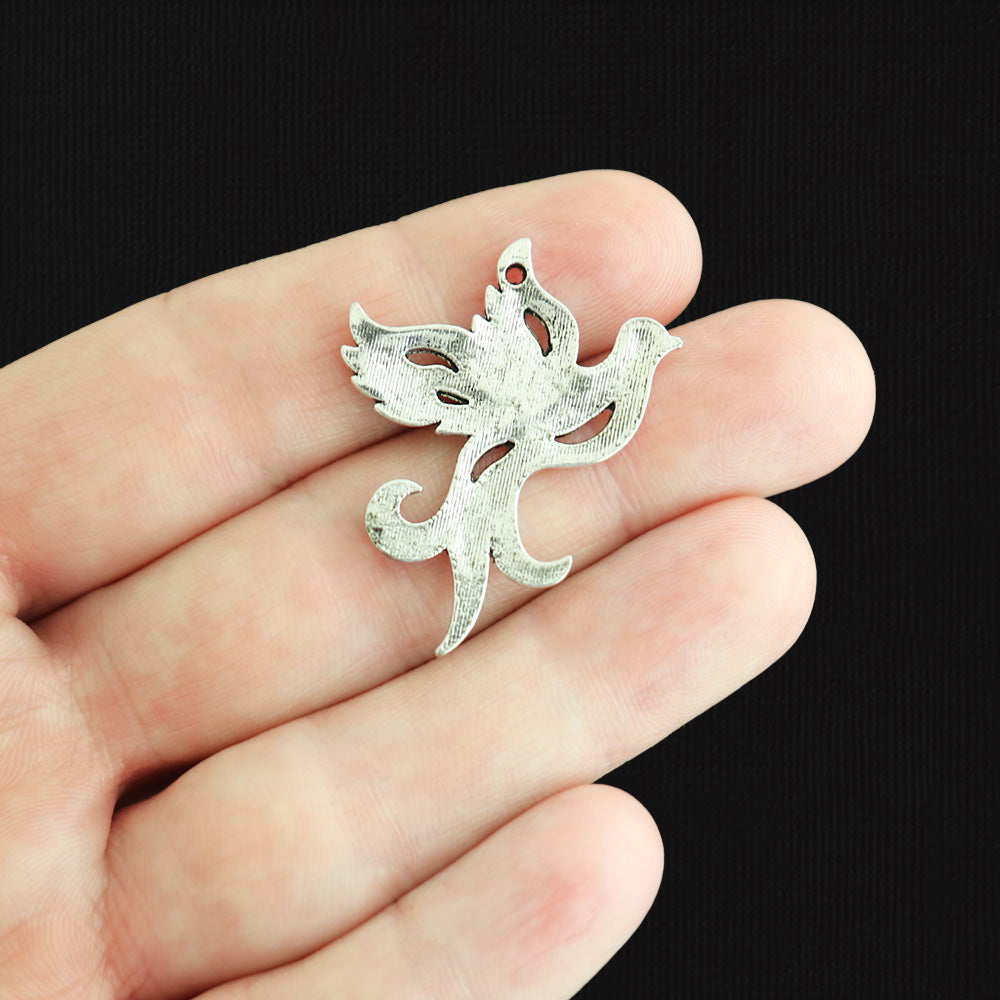 6 Dove Antique Silver Tone Charms - SC391