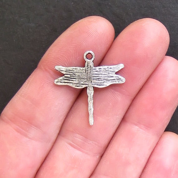 6 Dragonfly Antique Silver Tone Charms - SC151