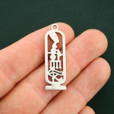 6 Egyptian Heiroglyph Antique Silver Tone Charms - SC3247