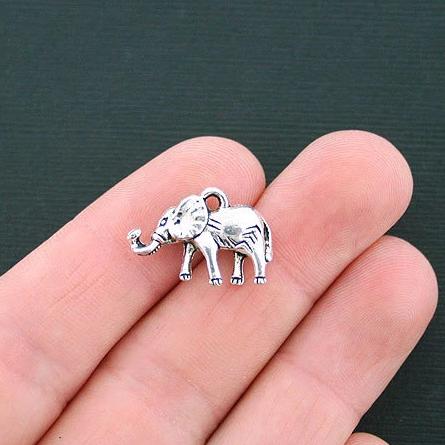 6 Elephant Antique Silver Tone Charms 2 Sided - SC4545