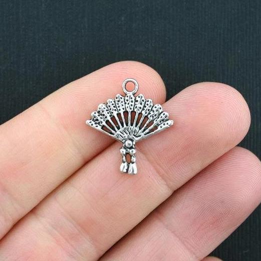 6 Fan Antique Silver Tone Charms - SC3669