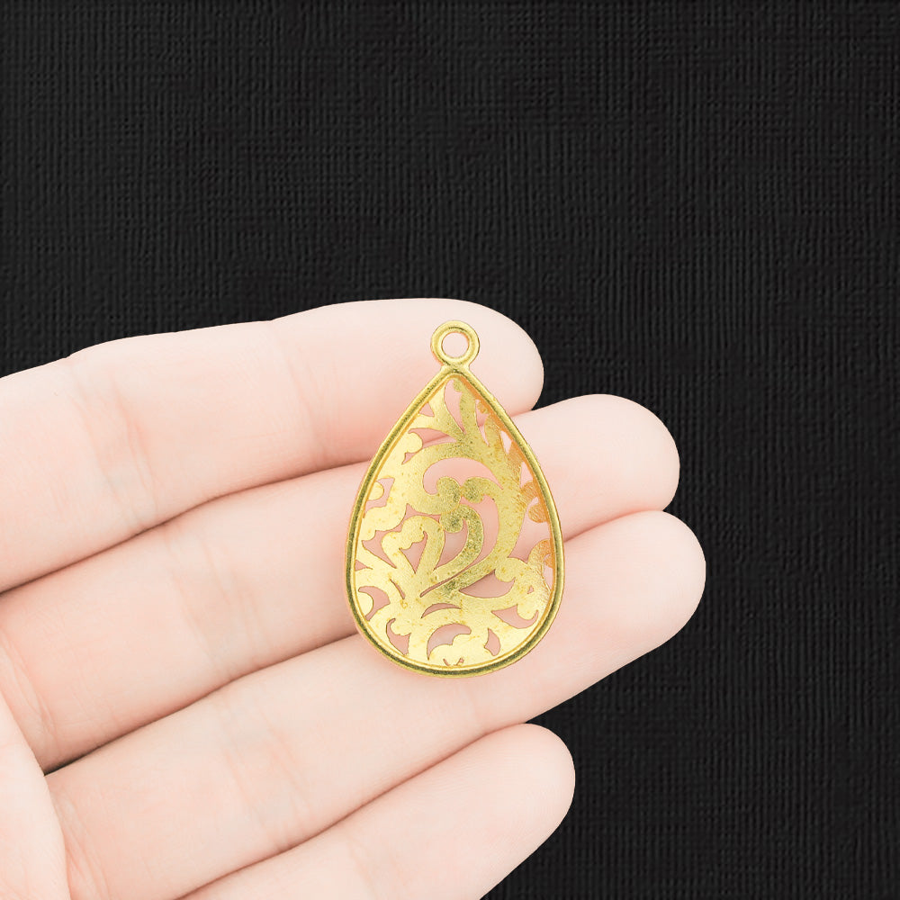 6 Filigree Drop Gold Tone Charms - GC856