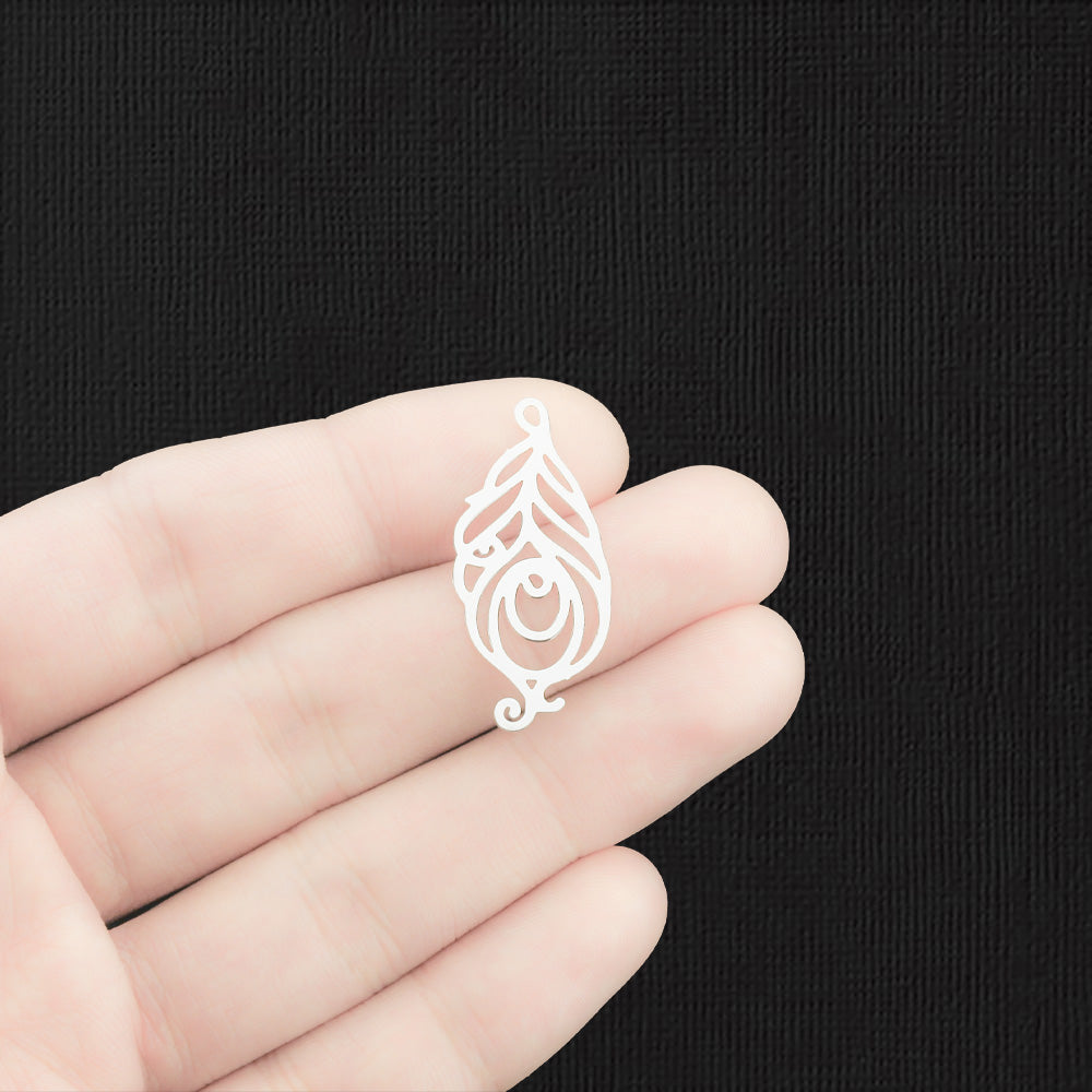 6 Filigree Feather Silver Tone Charms 2 Sided - SC1668