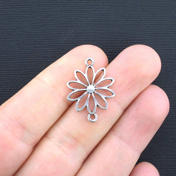 6 breloques de ton argent antique fleur - SC2495