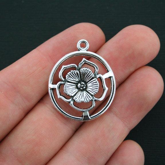 6 breloques de ton argent antique fleur - SC4088