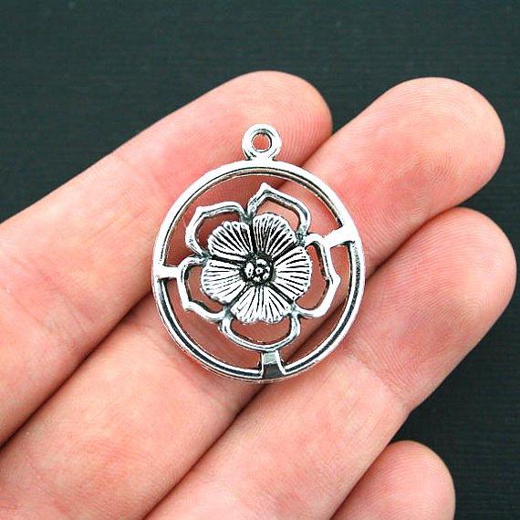 6 breloques de ton argent antique fleur - SC4088