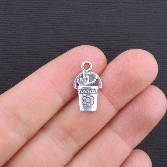 6 Gardening Antique Silver Tone Charms 2 Sided - SC1632