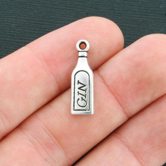 6 Gin Bottle Antique Silver Tone Charms - SC3952