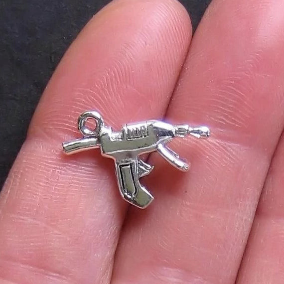 6 Glue Gun Antique Silver Tone Charms 2 Sided - SC1409