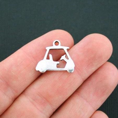 6 Golf Cart Antique Silver Tone Charms - SC4952