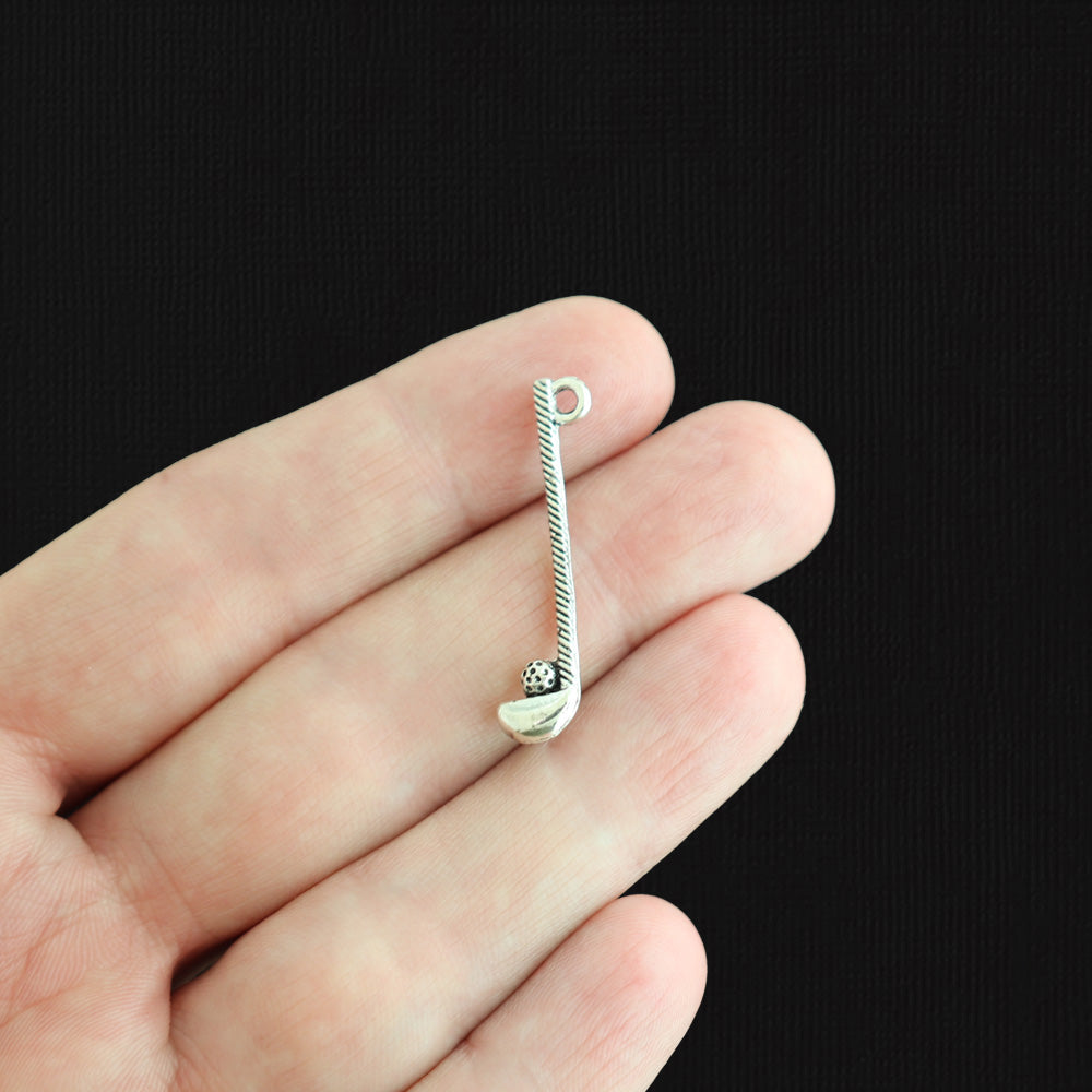 6 Golf Club Antique Silver Tone Charms 2 Sided -SC214