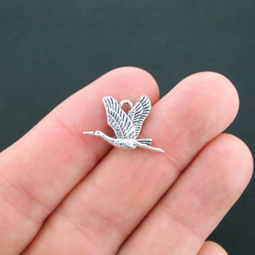 6 Goose Antique Silver Tone Charms 2 Sided - SC1705