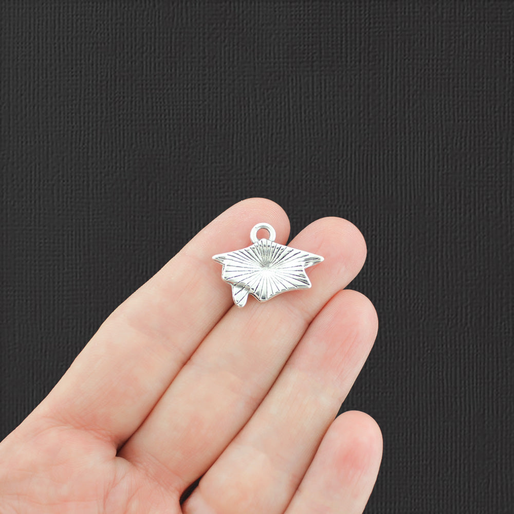 6 Breloques Graduation Cap Argent Antique - SC8049